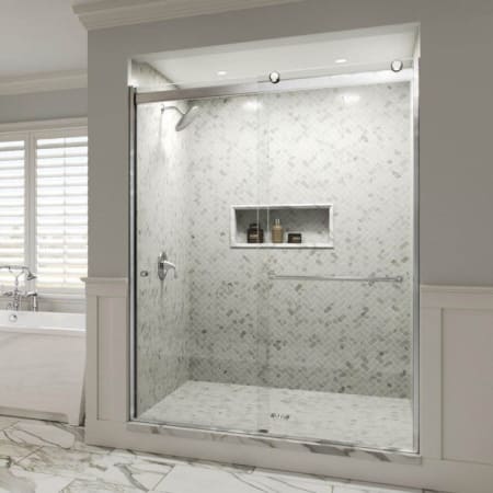 Basco 56"-60" Wide x 76" Tall Semi Frameless Bypass Shower Door with Rain Glass [Product Image Shows Clear Glass. Rain Glass Image N/A] Brushed Nickel